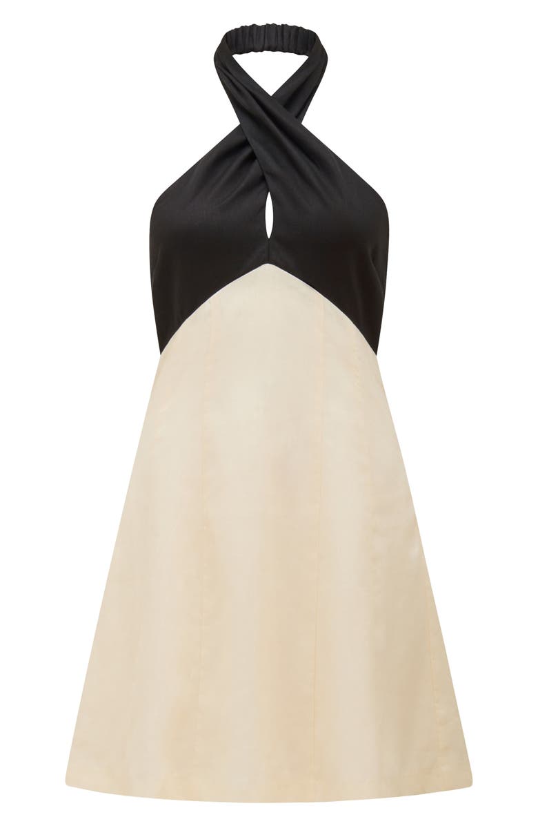 Ever New Lea Contrast Detail Halter Neck Linen Minidress, Alternate, color, Cream/ Black