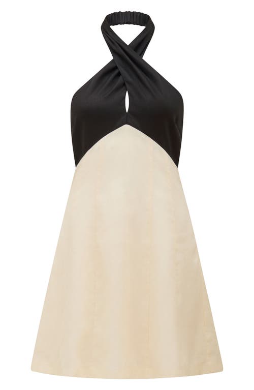 Ever New Lea Contrast Detail Halter Neck Linen Minidress In Multi