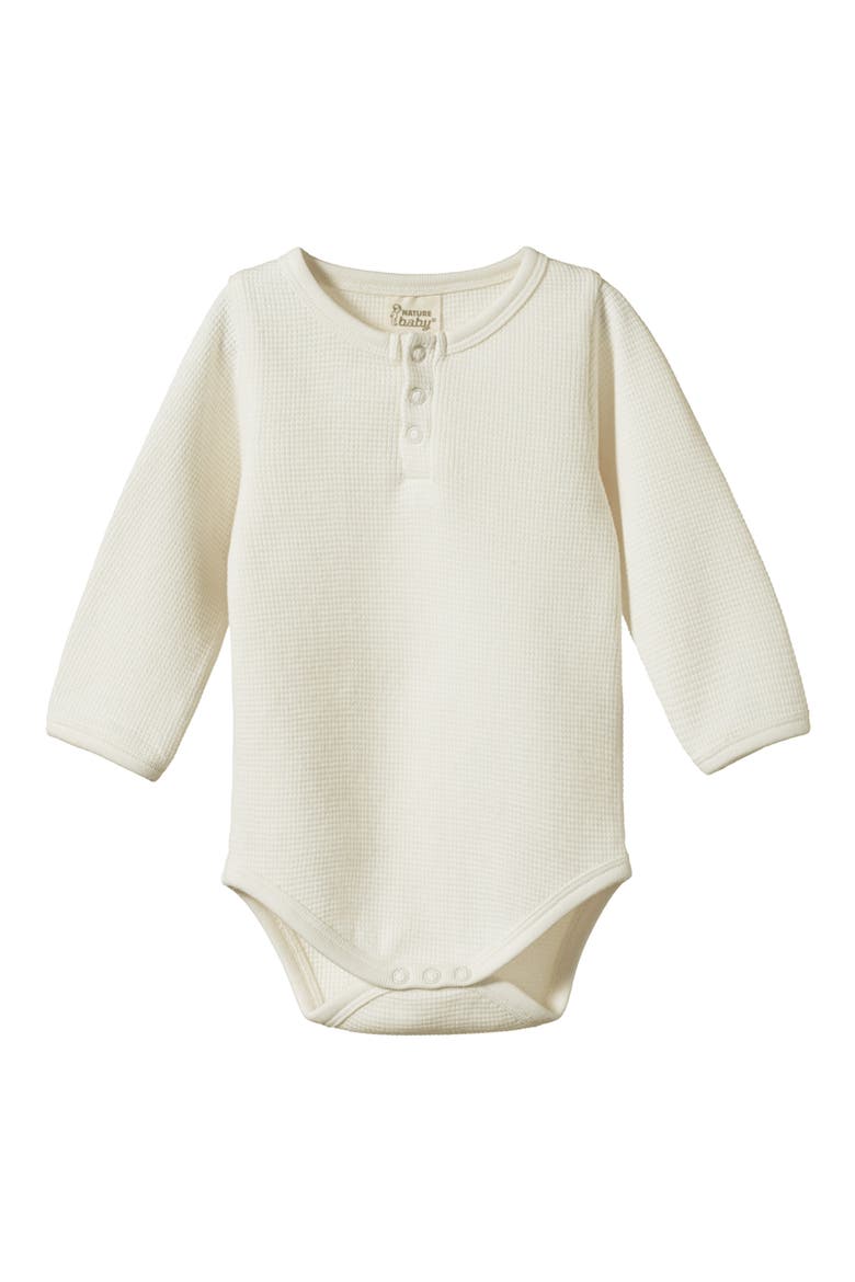 Waffle Knit Organic Cotton Henley Bodysuit, Main, color, NATURAL