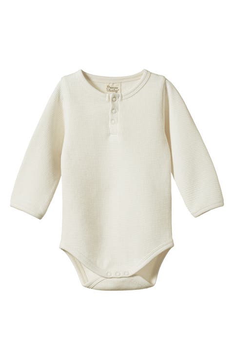Waffle Knit Organic Cotton Henley Bodysuit