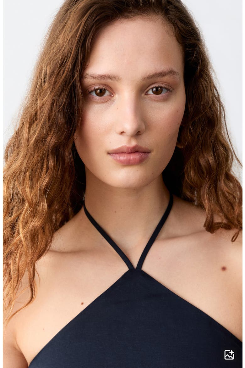 Tie Neck Crop Halter Top, Alternate, color, NAVY