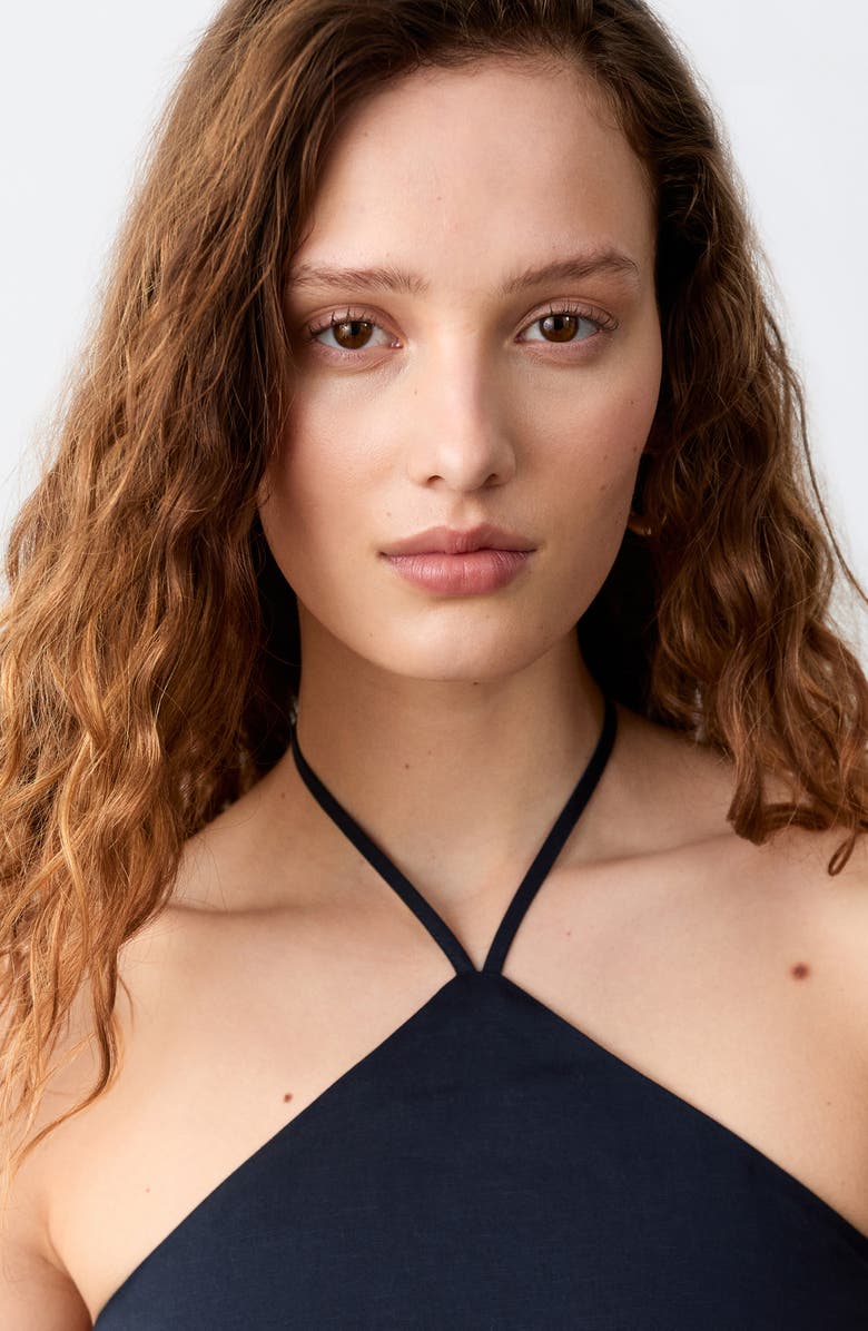 MANGO TEEN Tie Neck Crop Halter Top, Alternate, color, Navy