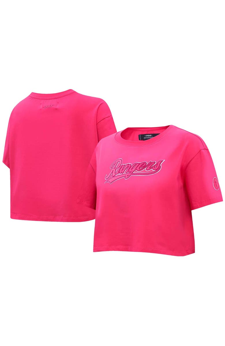 PRO STANDARD Women's Pro Standard Pink Texas Rangers Triple Pink Boxy Cropped T-Shirt, Main, color,