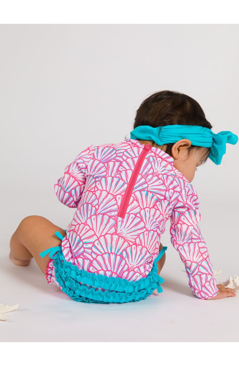 RuffleButts Baby Girls Mermaid Long Sleeve UPF50+ One Piece Rash Guard, Alternate, color, Pink Magical Mermaids