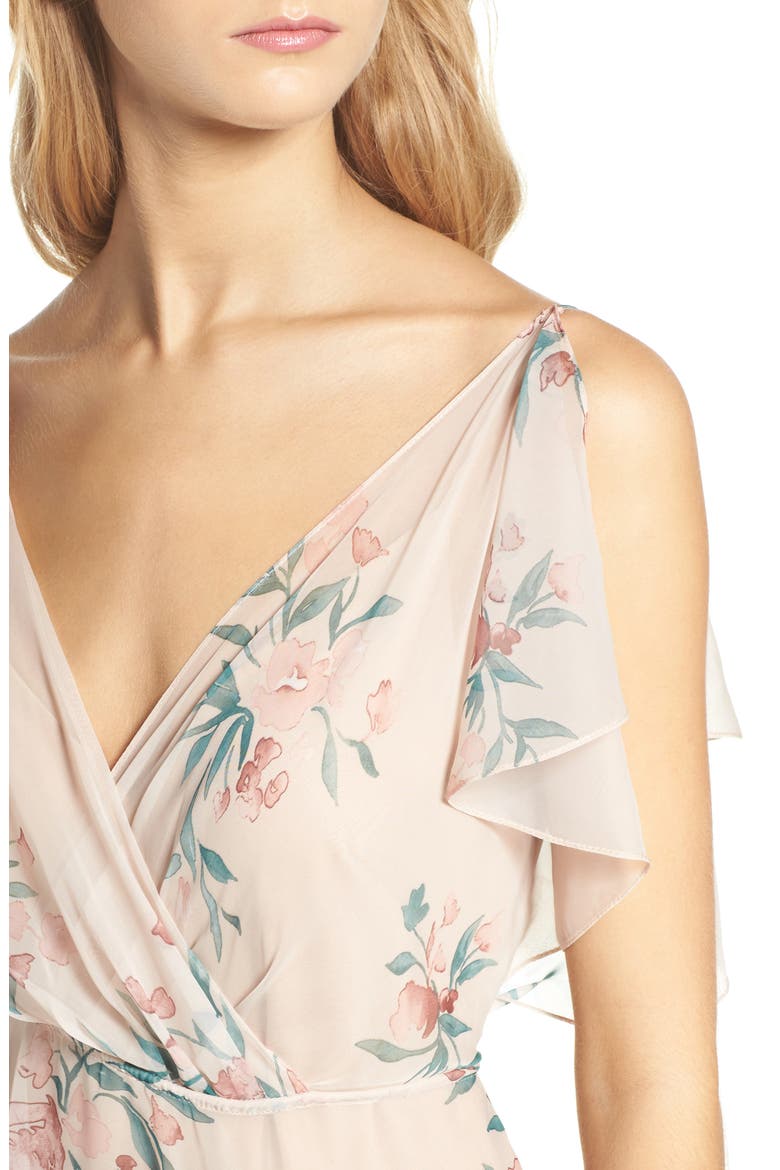 Cassie Flutter Sleeve Surplice Gown, Alternate, color, BLUSH CHAI