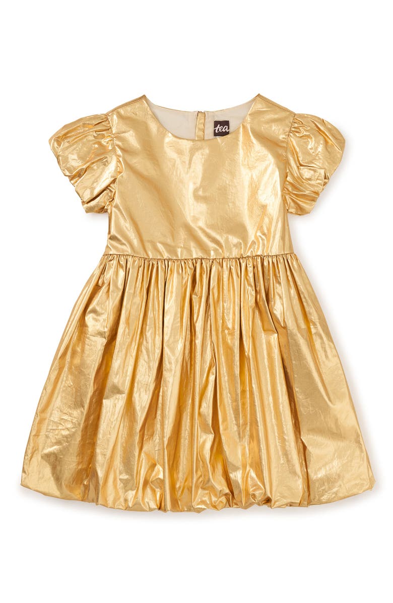 Tea Collection Metallic Balloon Skirted Dress, Main, color, Metallic Gold