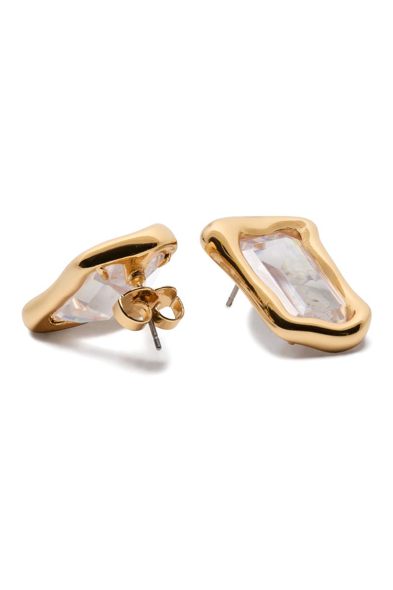 molten glass statement stud earrings, Alternate, color, CLEAR/ GOLD