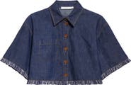 Zimmermann Rhiannon Fringe Trim Crop Denim Shirt
