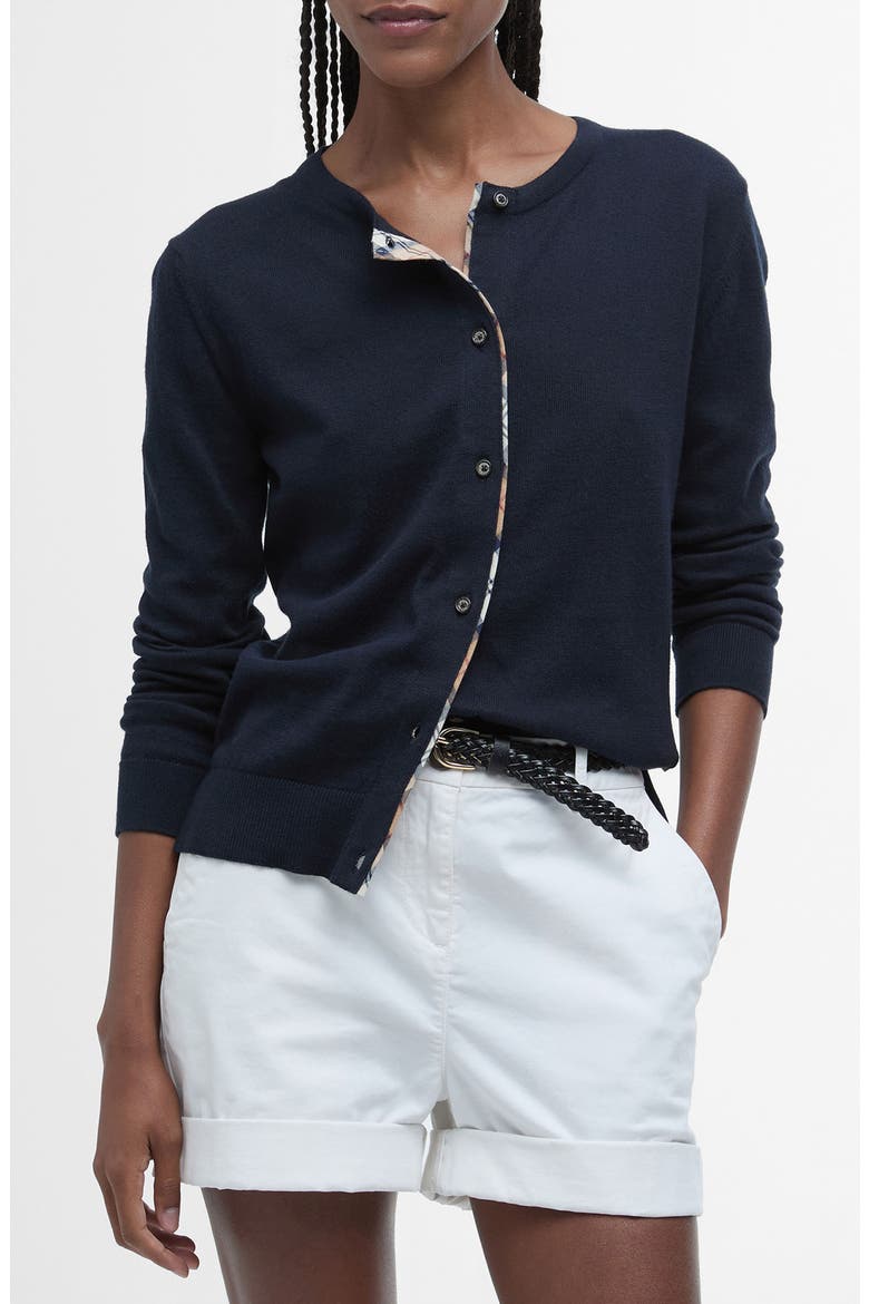 Bredon Tartan Accent Cotton & Cashmere Cardigan, Main, color, NAVY HESSIAN