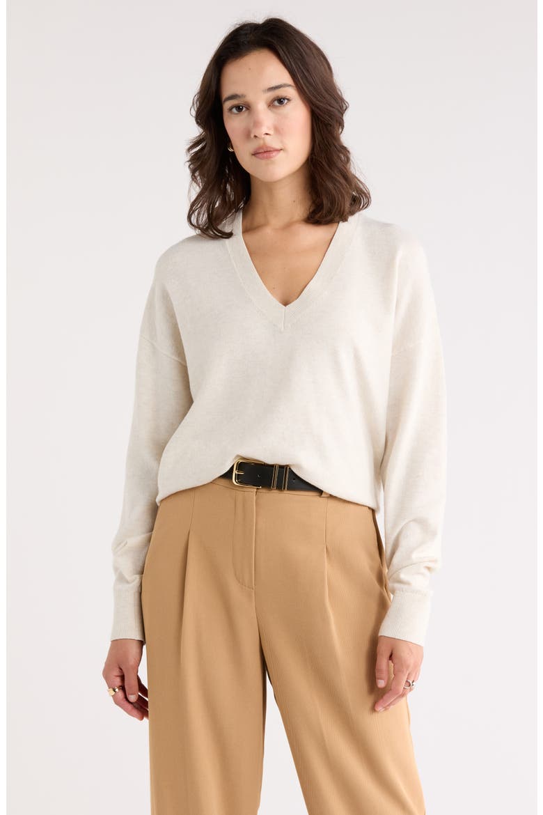 V-Neck Pullover Sweater, Main, color, BEIGE OATMEAL MEDIUM HTR