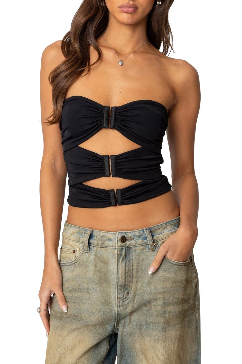 Ariella Cutout Strapless Top, Main, color, BLACK