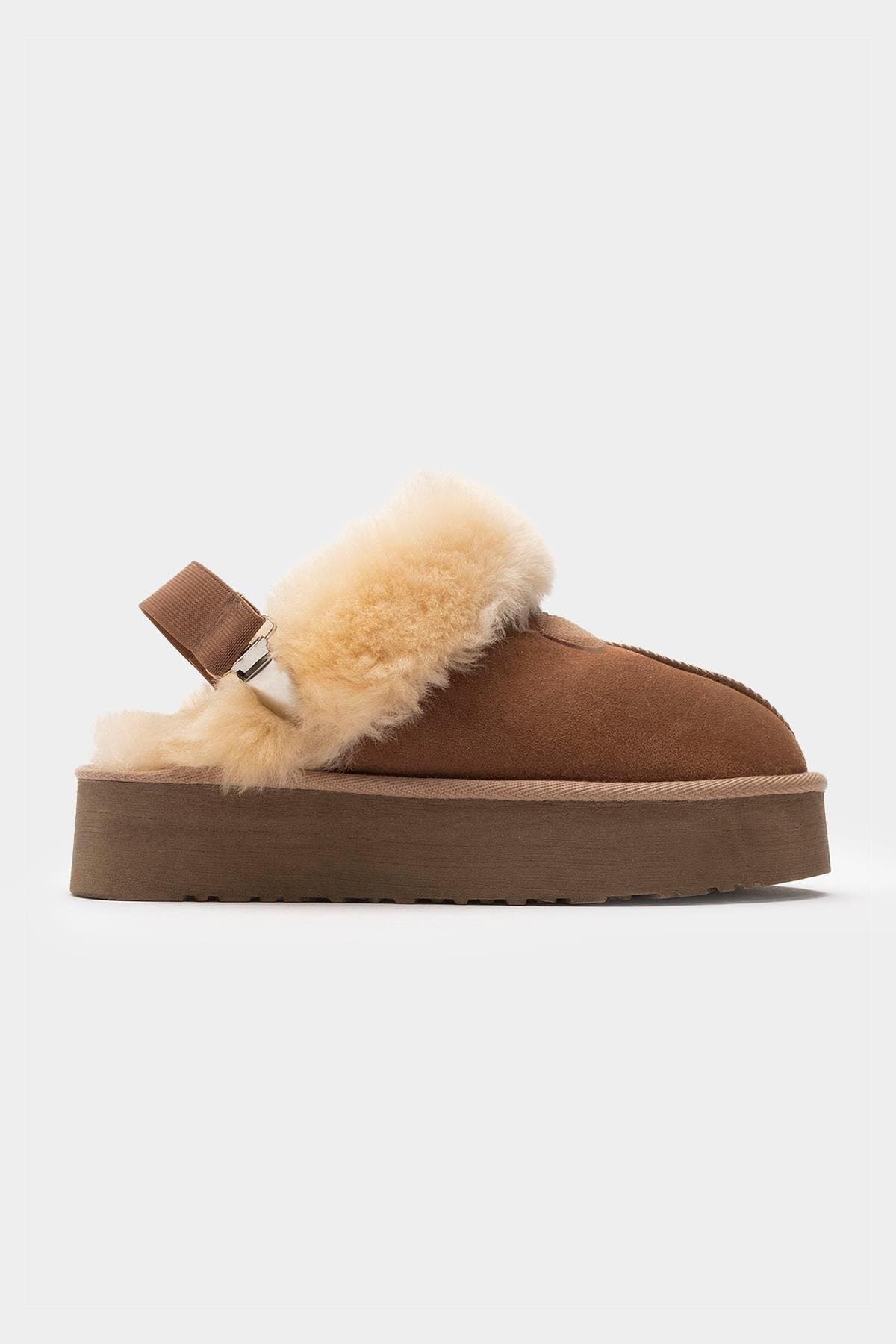 Olessa Leather Fur Slipper, Alternate, color, Cognac Suede