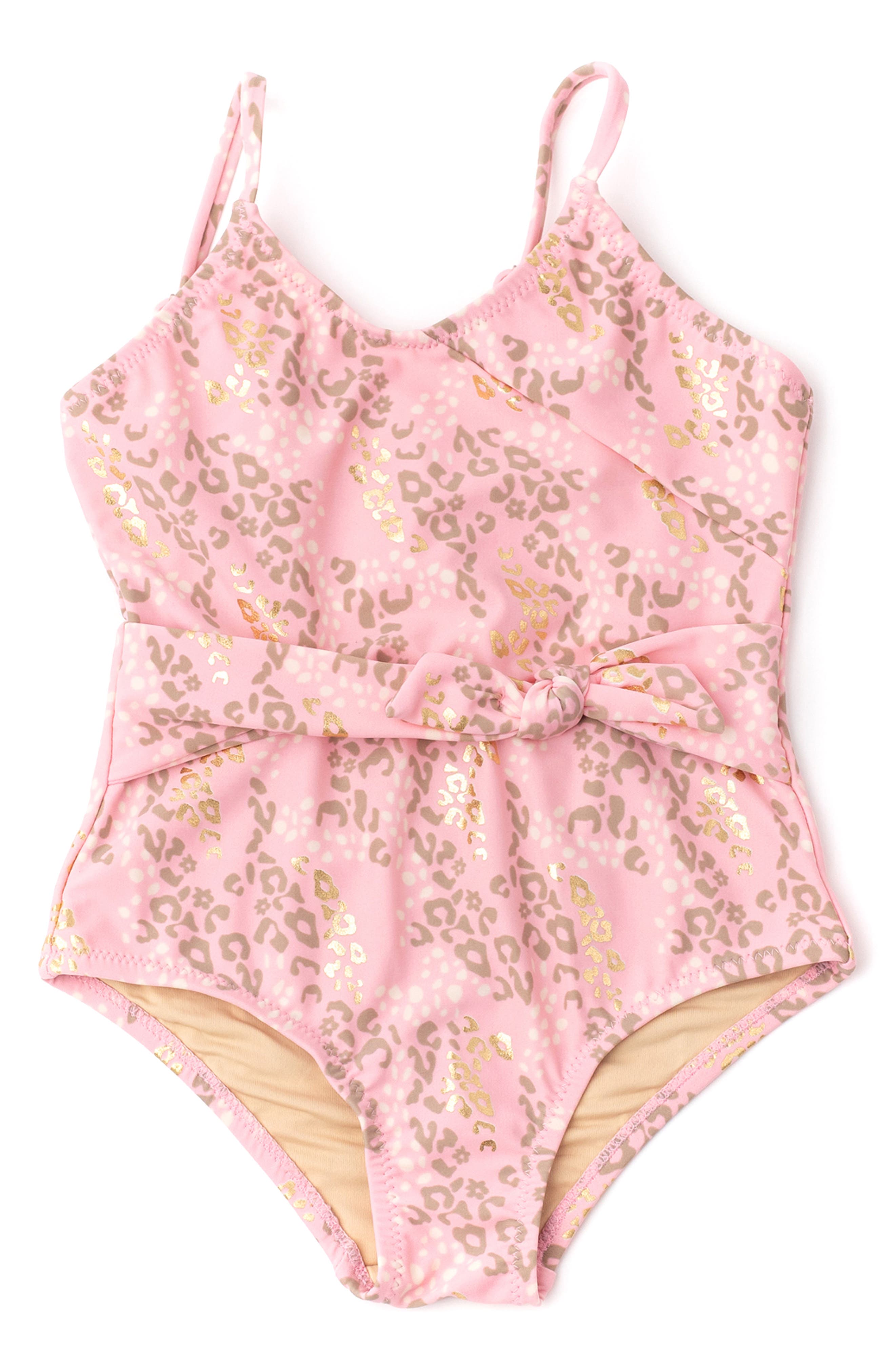 Shade Critters Kids' Leopard Spots Faux Wrap One-Piece Swimsuit