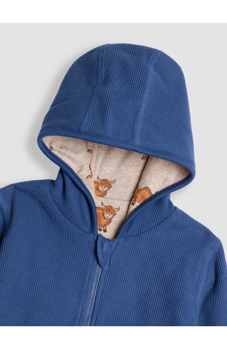 JOJO MAMAN BEBE Kids' Highland Cow Reversible Cotton Zip-Up Hoodie, Alternate, color, Indigo
