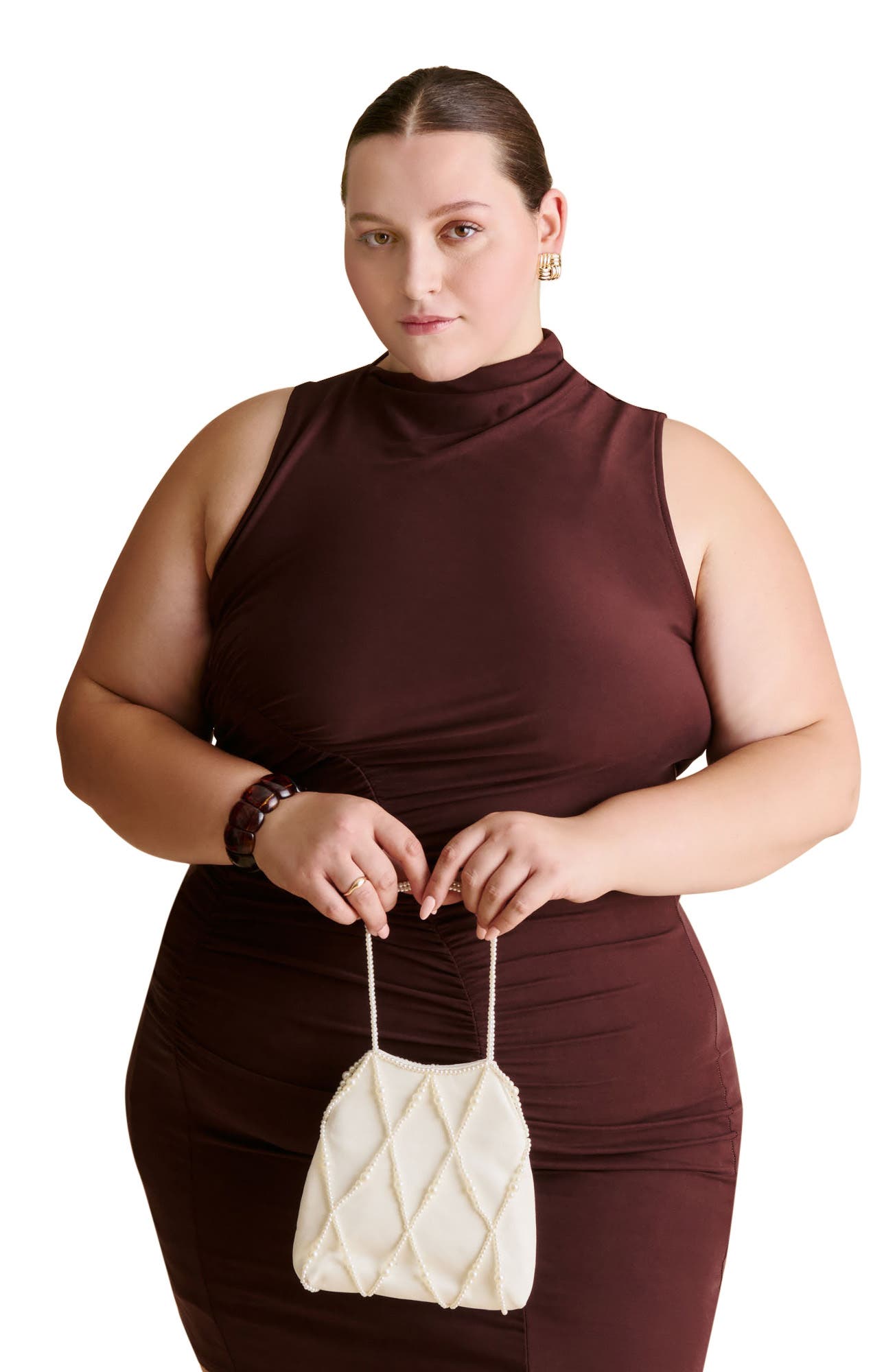 Dolce Vita Faux Pearl Satin Bag, Alternate, color, Ivory