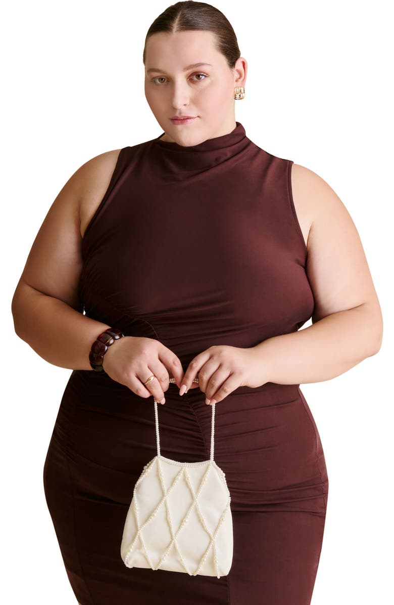 Dolce Vita Faux Pearl Satin Bag, Alternate, color, Ivory