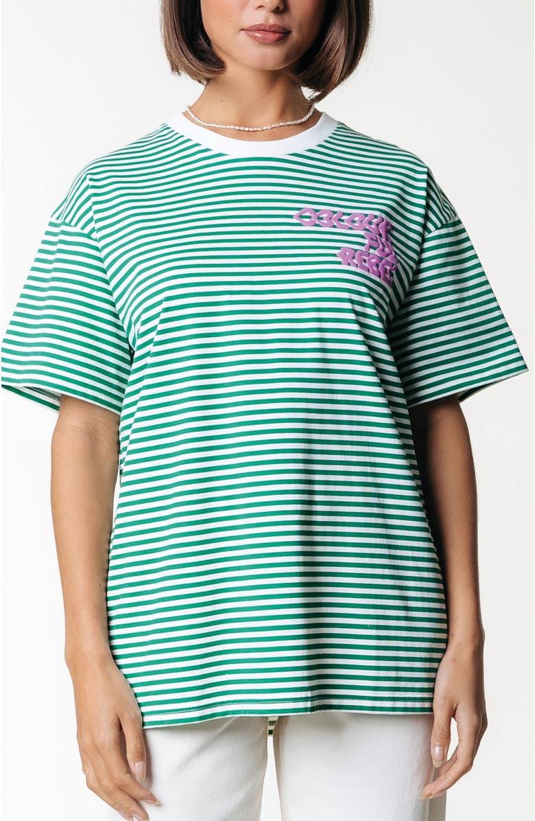 Colourful Rebel Puff Logo Stripe Loosefit Tee, Main, color, Green