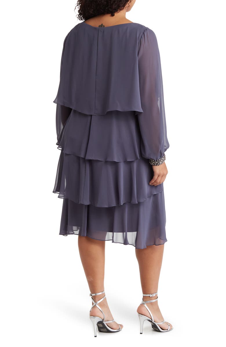 SL FASHIONS Long Sleeve Tiered Shift Dress, Alternate, color, 