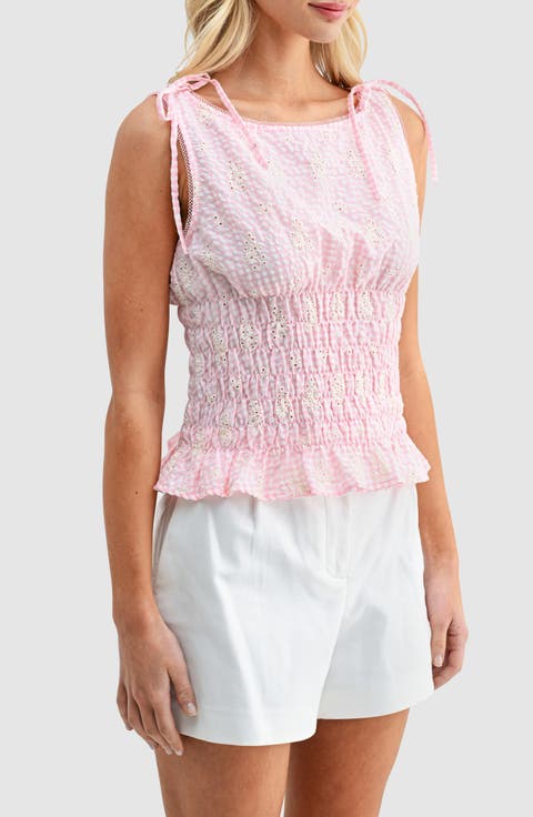 Shoulder Tie Smocked Top