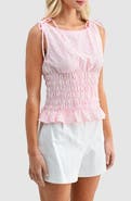 Lush Shoulder Tie Smocked Top