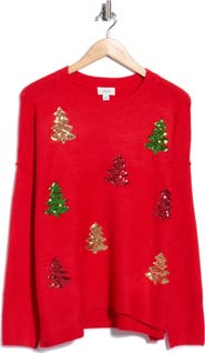CeCe Sequin Christmas Tree Crewneck Sweater