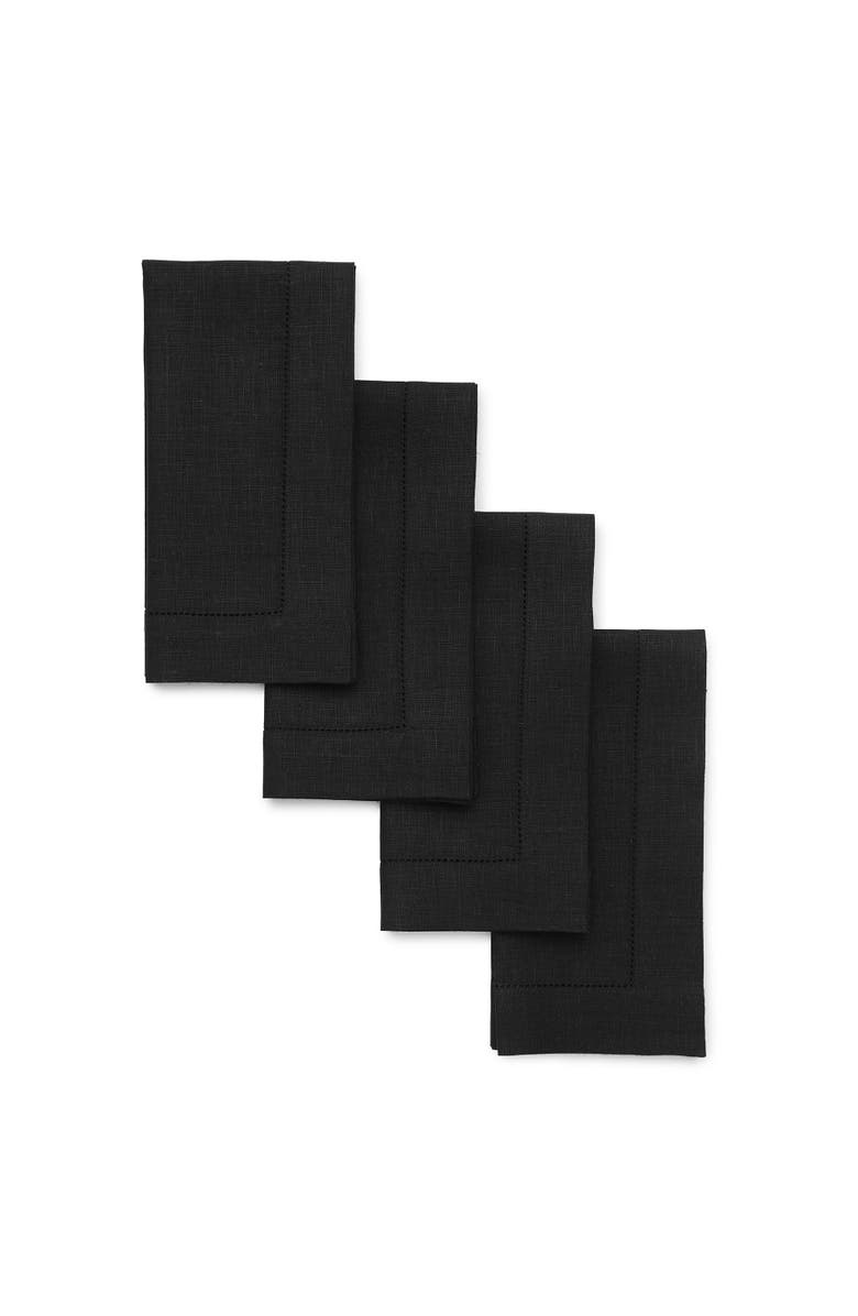 Solino Home Linen Dinner Napkins - Classic Hemstitch, Main, color, Black