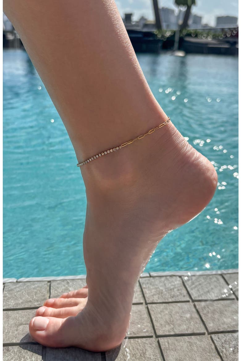 18K Gold Plated Crystal Paper Clip Chain Anklet, Alternate, color, GOLD