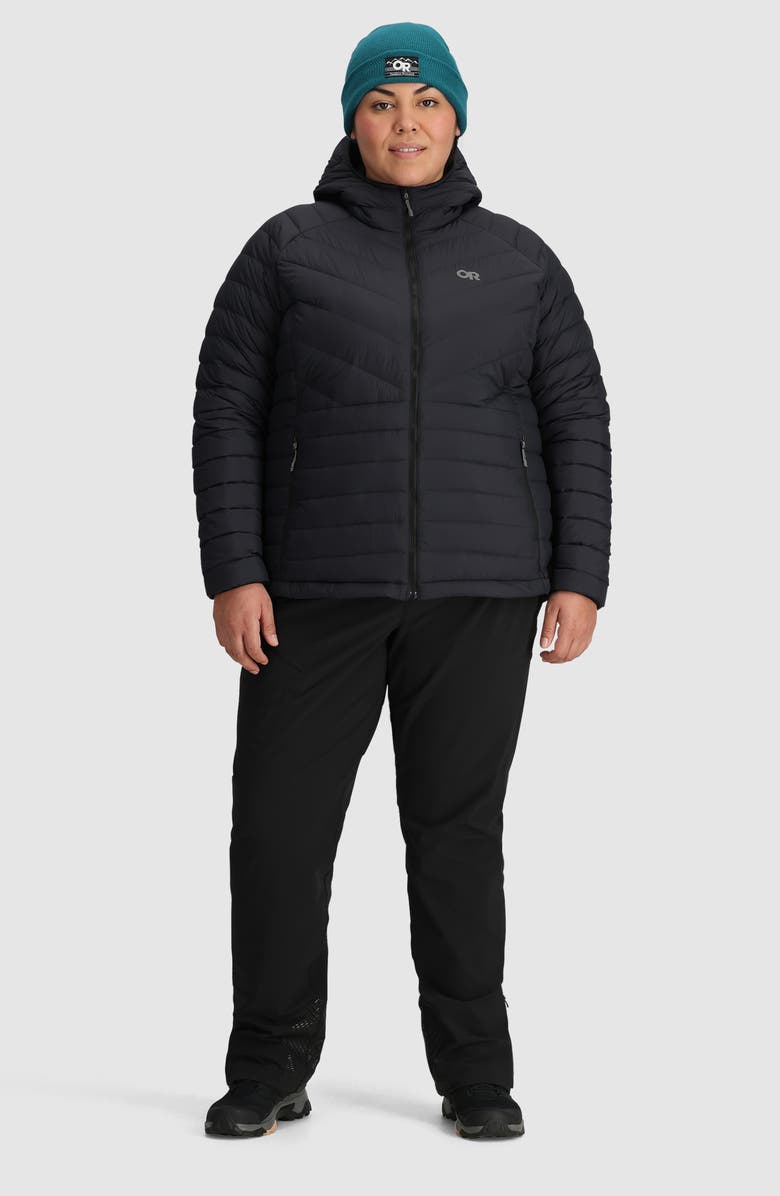 Outdoor Research Transcendent Water Resistant 800 Fill Power Hooded Down Jacket, Alternate, color, Black