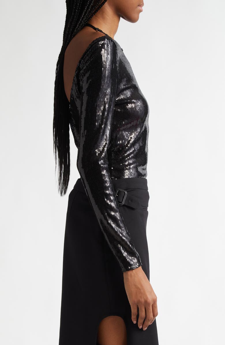 Courrèges Buckle Sequin Top, Alternate, color, Black