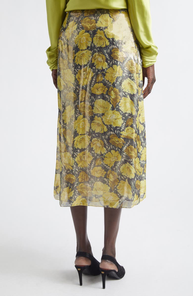 Valentino After Winter Metallic Poppies Print Skirt, Alternate, color, Yellow Multi