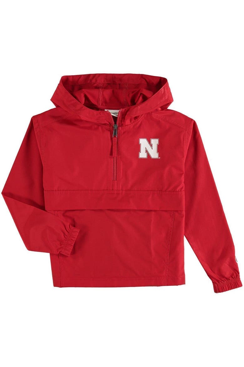Youth Champion Scarlet Nebraska Huskers Pack & Go Quarter-Zip Windbreaker Jacket, Main, color, Red