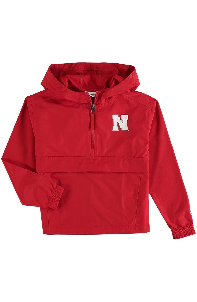 Champion Youth Champion Scarlet Nebraska Huskers Pack & Go Quarter-Zip Windbreaker Jacket, Main, color, Red