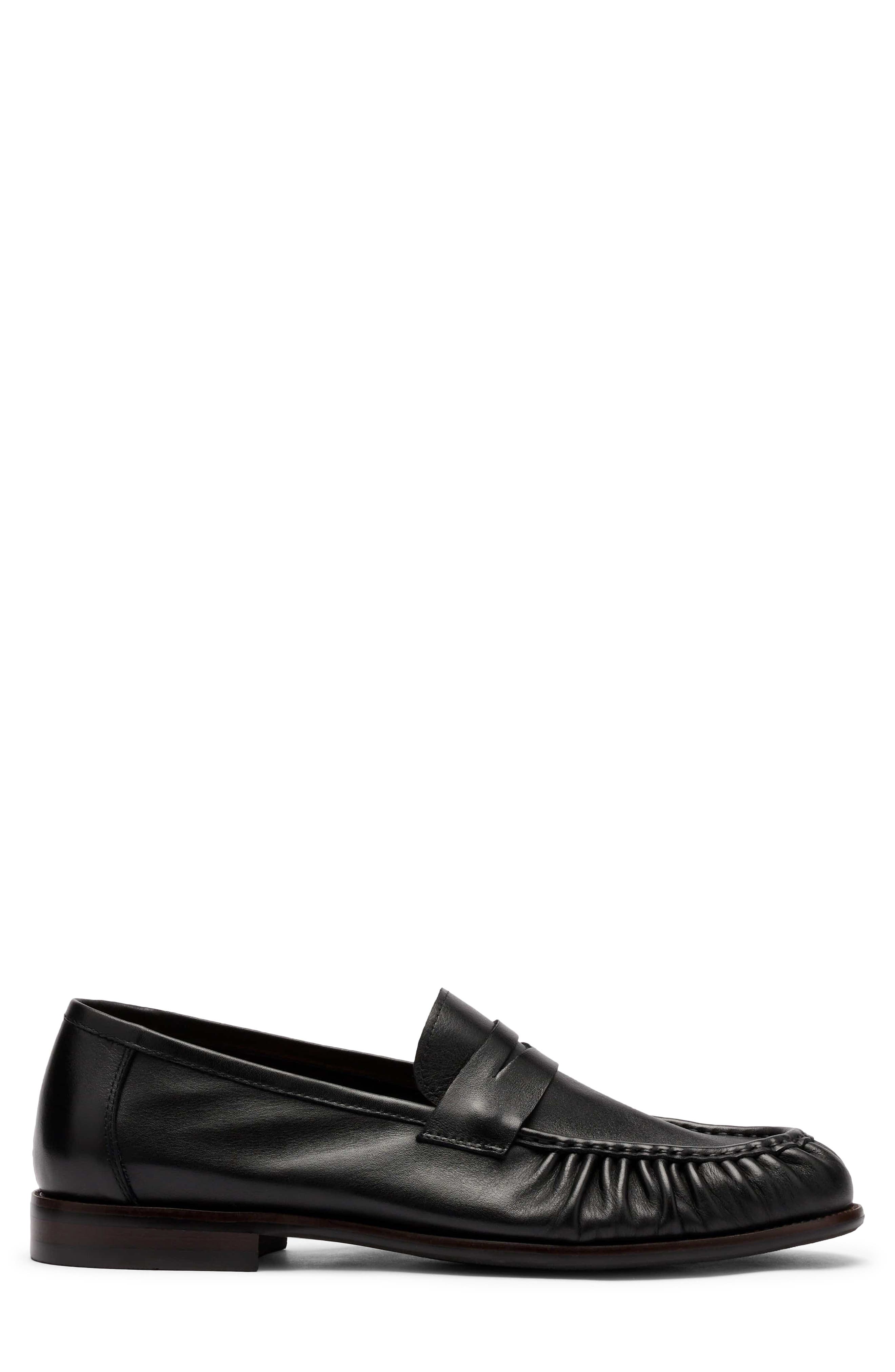 Kennedy Pleated Leather Penny Loafer, Alternate, color, BLACK
