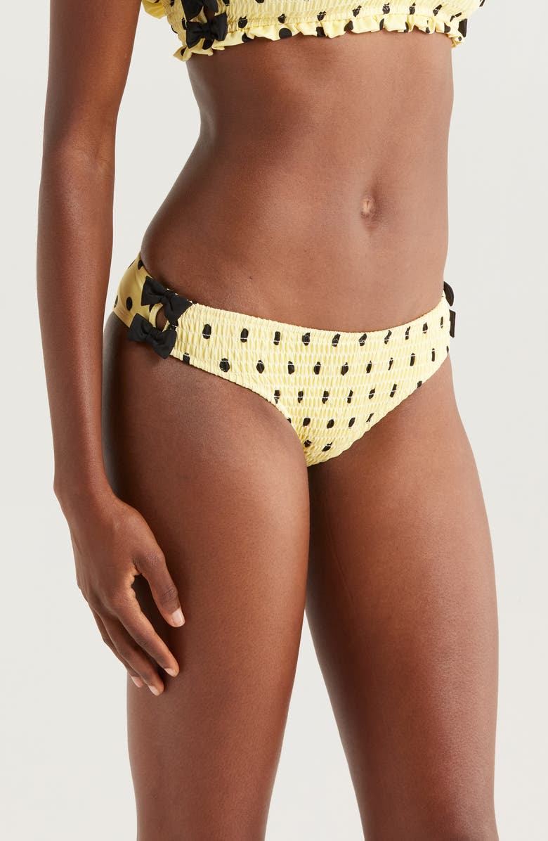 Damson Madder Shirred Bow Bikini Bottoms, Alternate, color, Yellow