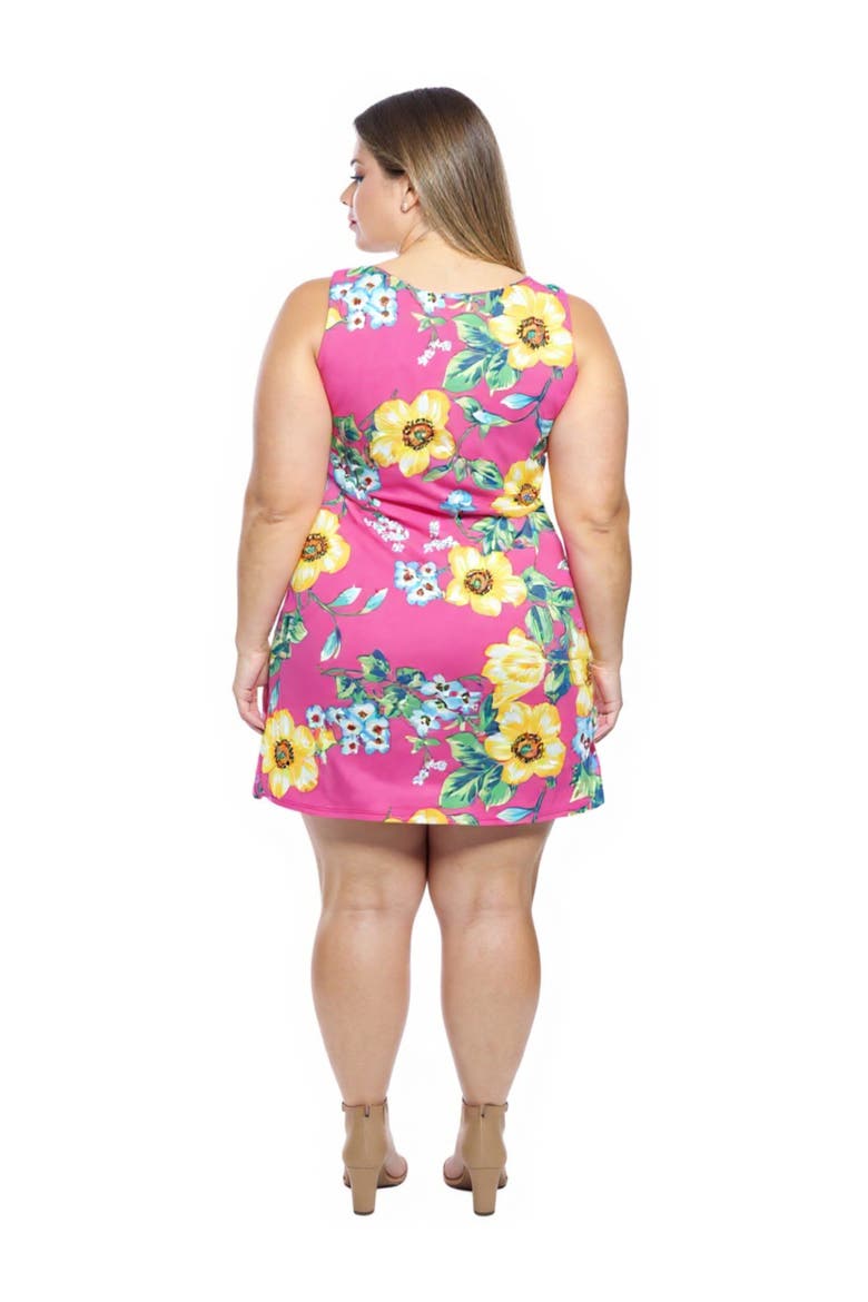 Plus Size Floral Round Neck Sleeveless A-Line Mini Shift Dress, Alternate, color, Pink Multi
