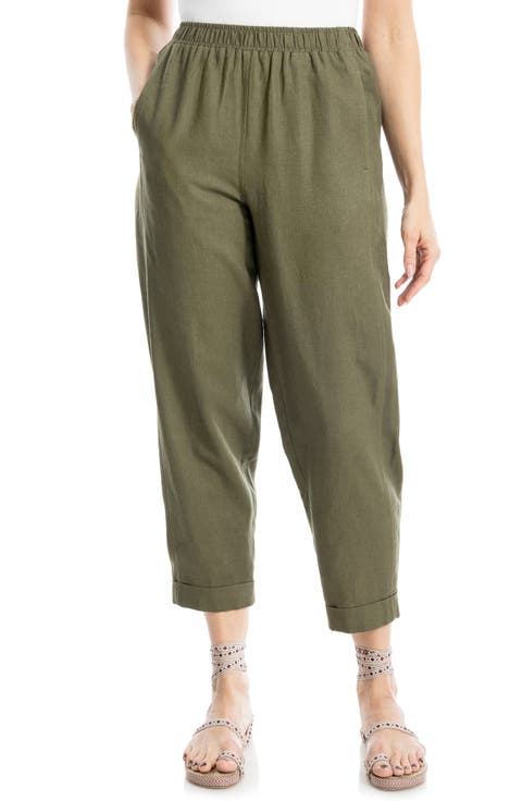 Cuffed Crop Linen Blend Barrel Leg Pants