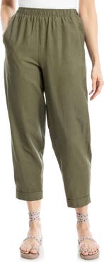 MAX STUDIO Cuffed Crop Linen Blend Barrel Leg Pants