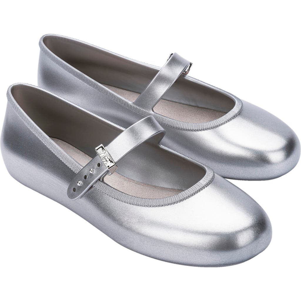 Melissa Soft Jelly Ballerina Flat In Silver, Women's At Urban Outfitters In Silver