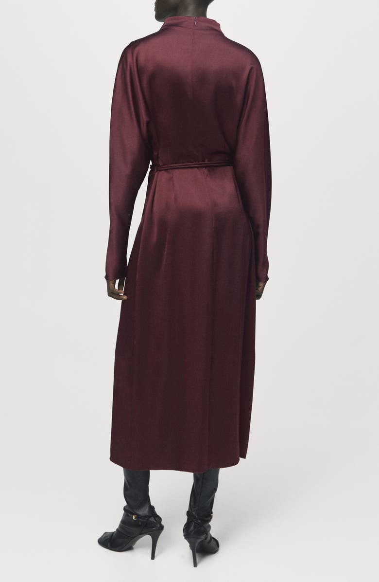 MANGO Long Sleeve Satin Midi Dress, Alternate, color, Maroon