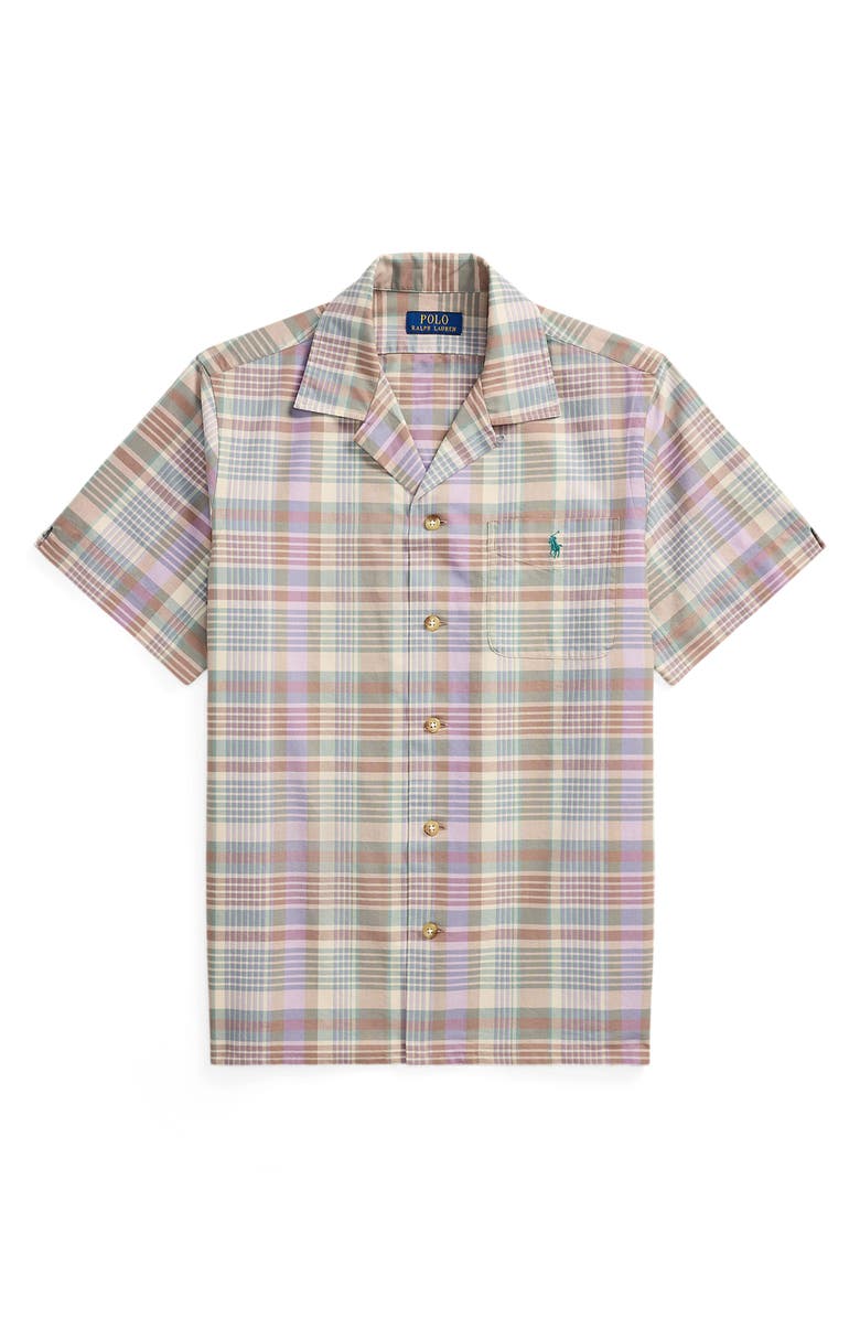 Polo Ralph Lauren Classic Fit Plaid Cotton Camp Shirt, Alternate, color, Khaki Green Multi