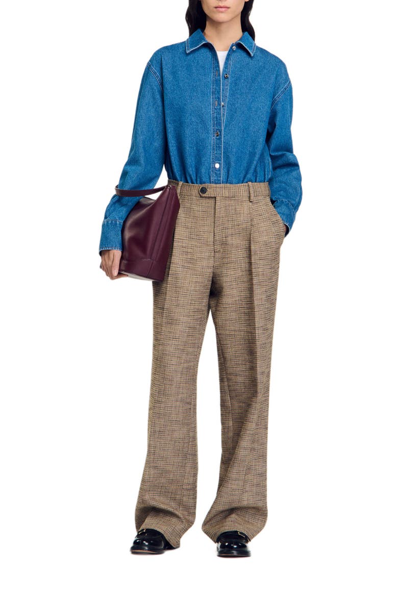 Micro houndstooth trousers, Alternate, color, Brown
