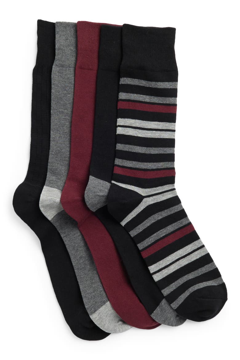 5-Pack Assorted Dress Socks, Main, color, BLACK STRIPE -GREY
