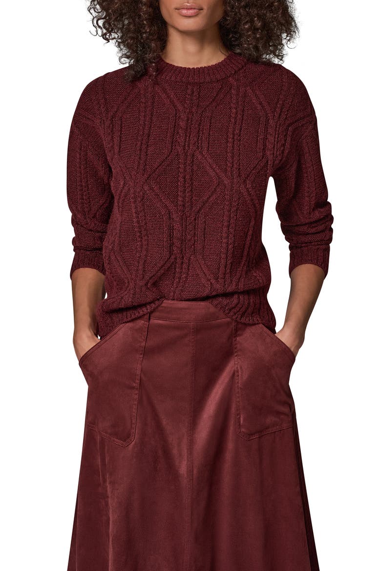 Cable Knit Crewneck Sweater, Main, color, BK CHERRY
