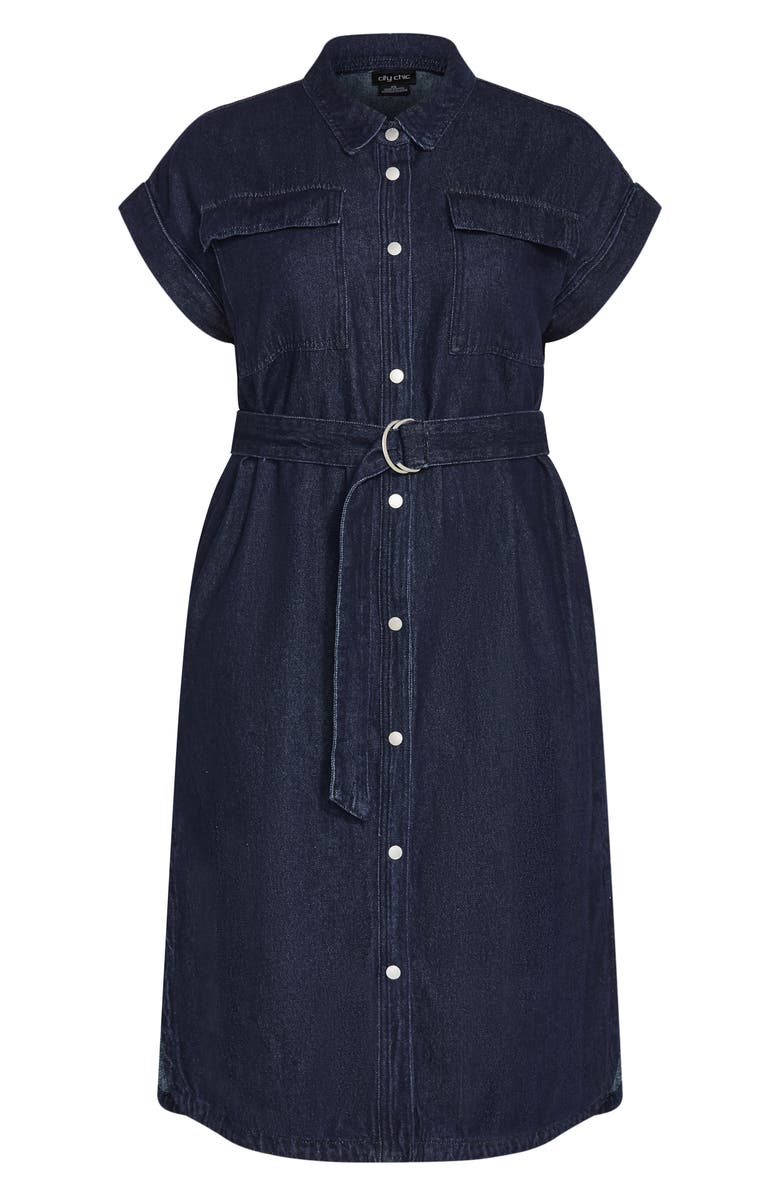 City Chic Matilda Denim Button-Up Shirtdress, Alternate, color, 