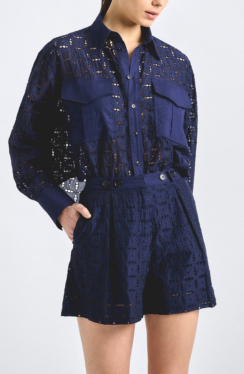 Derek Lam 10 Crosby Boswell Eyelet Lace Shorts, Alternate, color, Navy