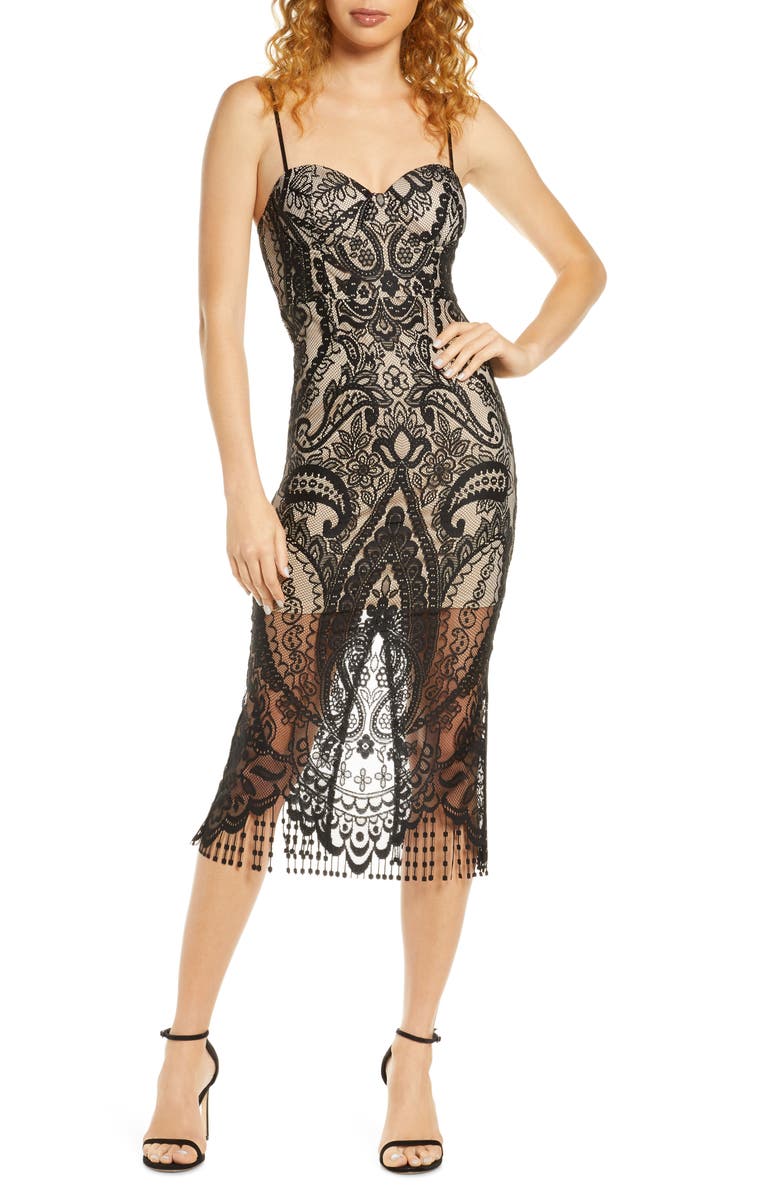 Lulus Love Myself Bustier Lace Cocktail Dress, Main, color, 