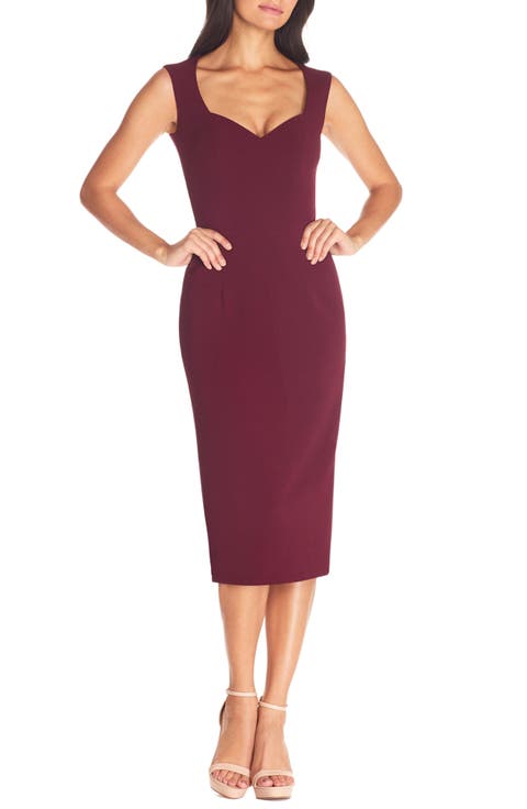 Elle Sweetheart Neck Sheath Midi Dress