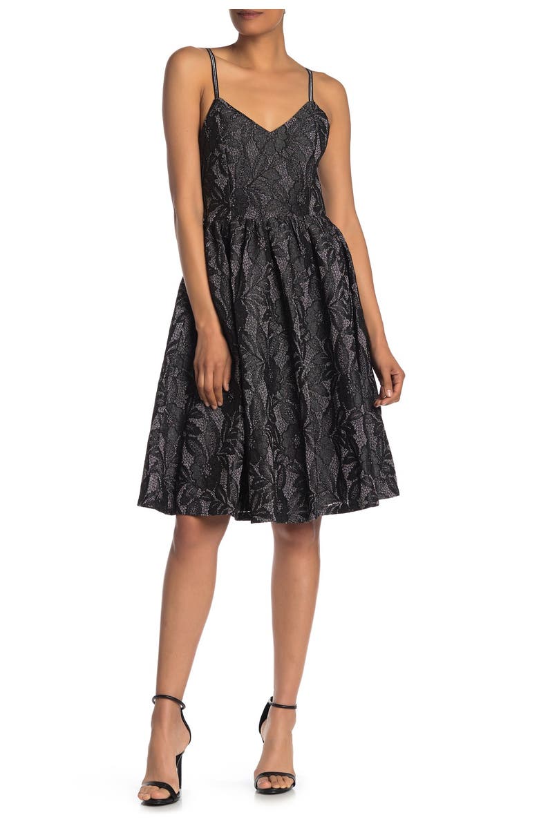GRACIA Metallicized Lace Sleeveless Flare Dress, Main, color,