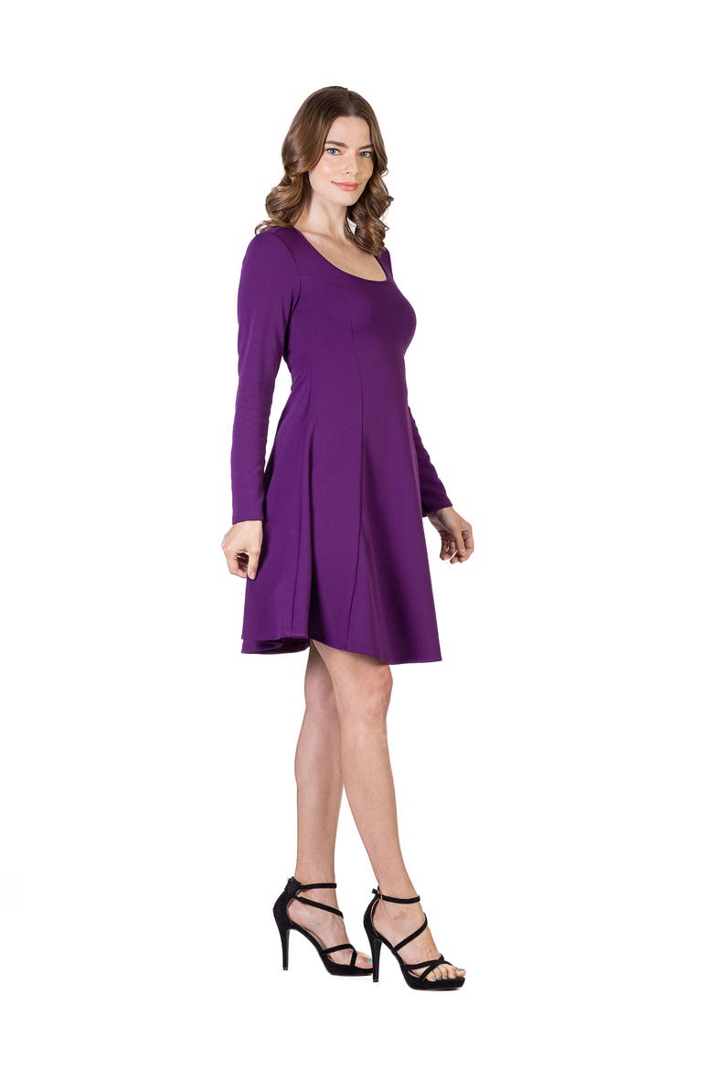 Long Sleeve Knee Length Skater Dress, Alternate, color, Purple