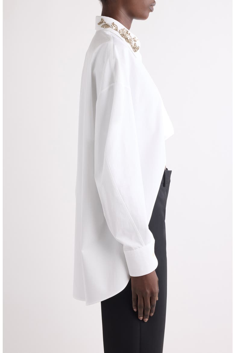 Embellished High-Low Cotton Poplin & Piqué Button-Up Shirt, Alternate, color, WHITE